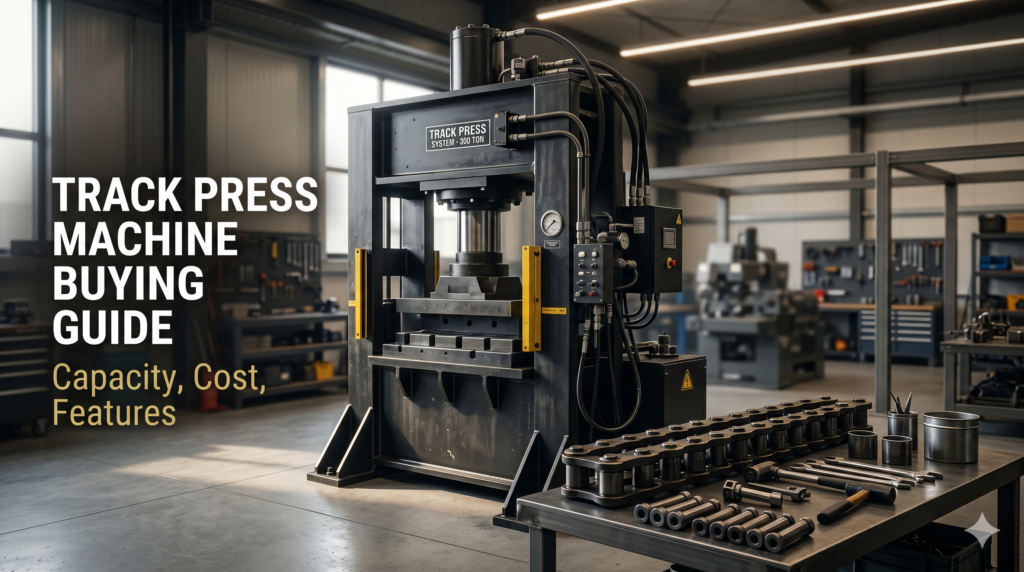 hydraulic track press machine in heavy equipment workshop